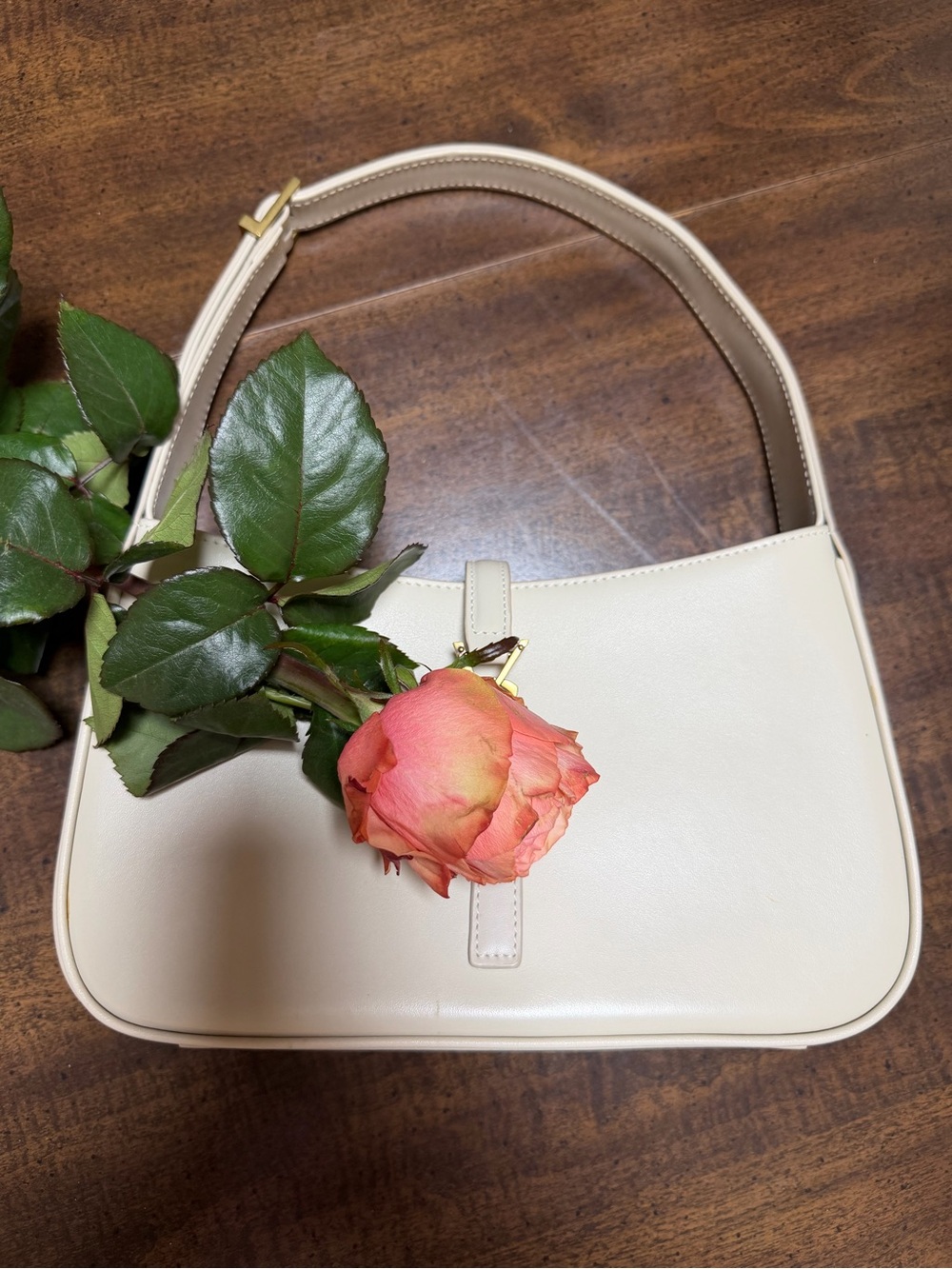 Cream Shoulder Bag - Minimal Leather Handbag